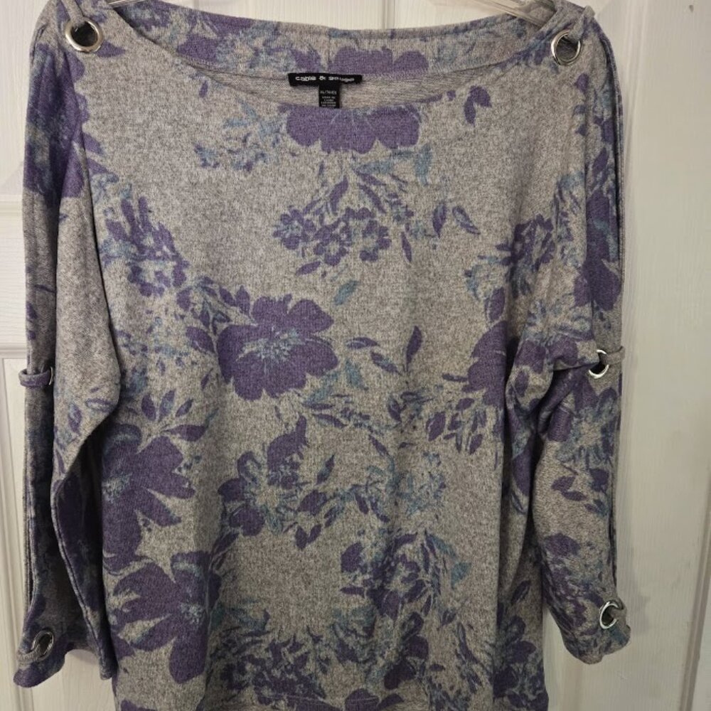 Cable & Gauge supersoft‎ gray/purple floral tunic Size XL